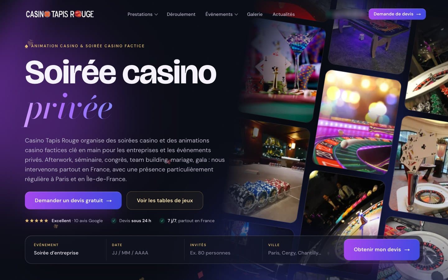 Aperçu de Casino Tapis Rouge — refonte d'un site d'animations casino