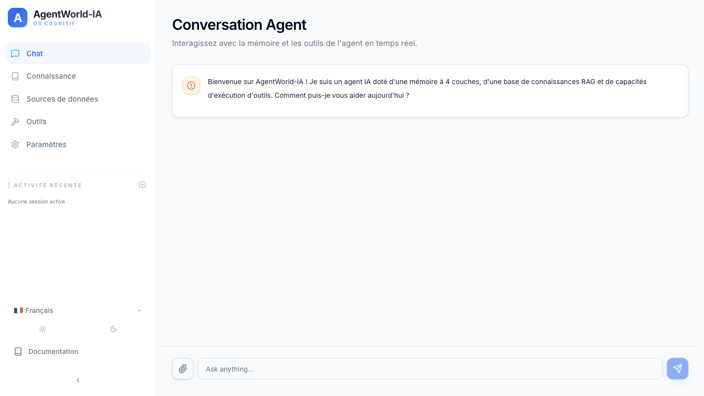 Aperçu de AgentWorld — plateforme d'agents IA production-ready