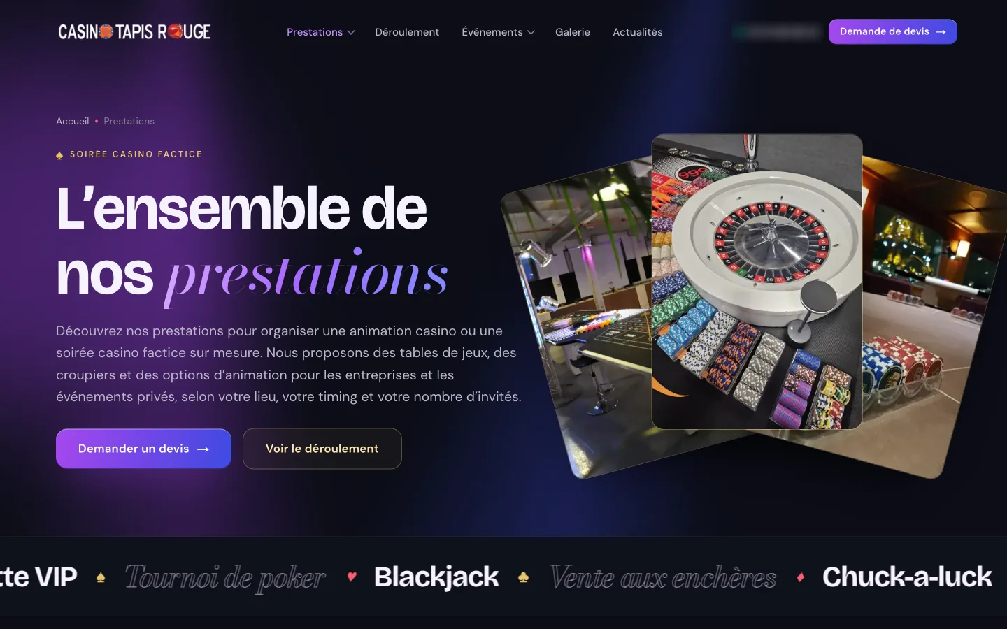 Casino Tapis Rouge — Page des prestations et tables de jeu