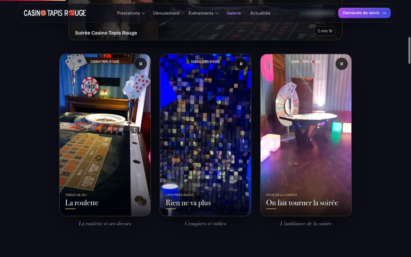 Casino Tapis Rouge — Galerie avec vidéos verticales de soirées