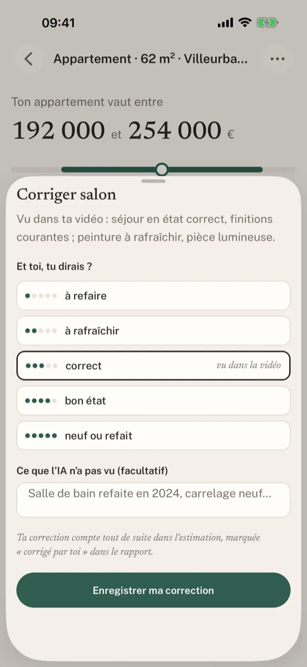 Estime Maison — corriger l'état d'une pièce vu par l'IA