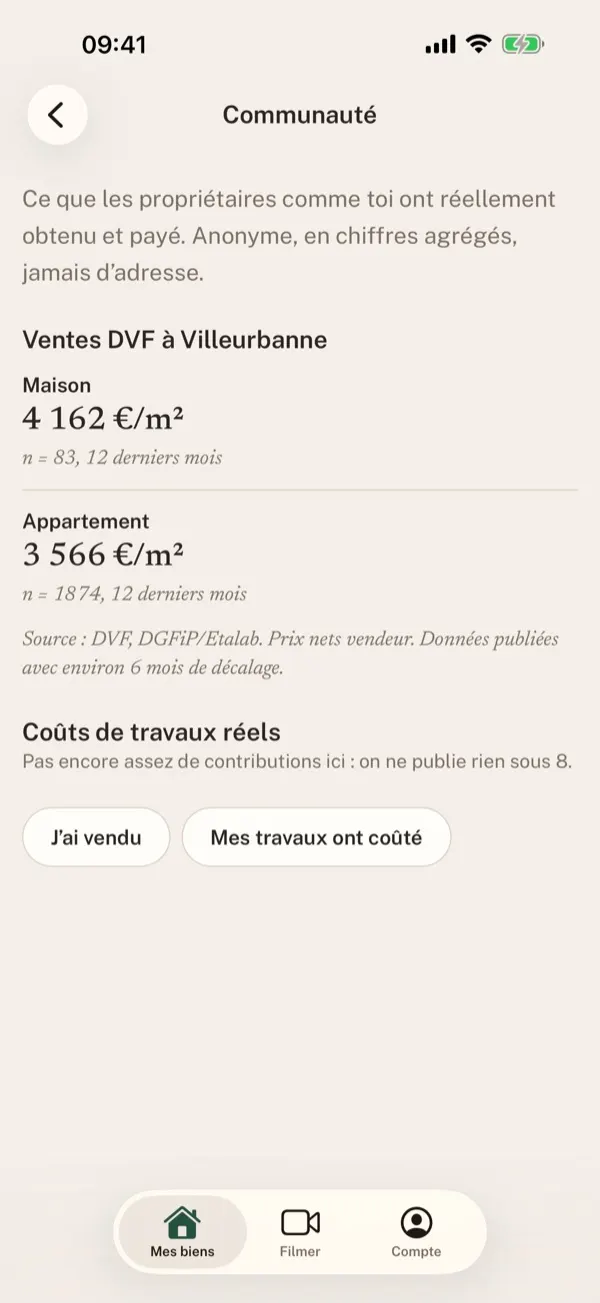 Estime Maison — prix de la commune d'après DVF et contributions de la communauté