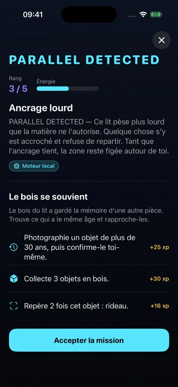 PARALLEL — Révélation de l'anomalie et objectifs de quête
