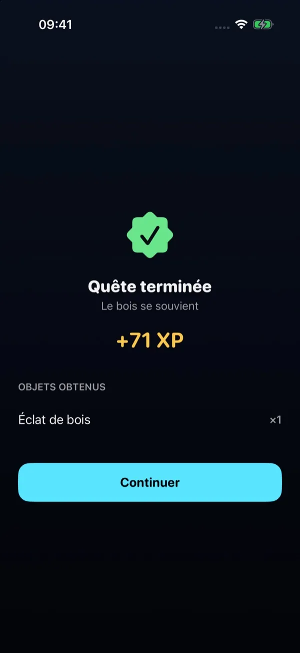PARALLEL — Quête terminée, XP et objet obtenu
